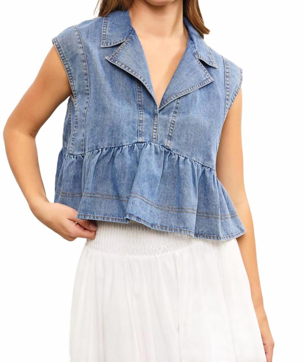 NEW MUSTARD SEED aurora babydoll top in washed denim